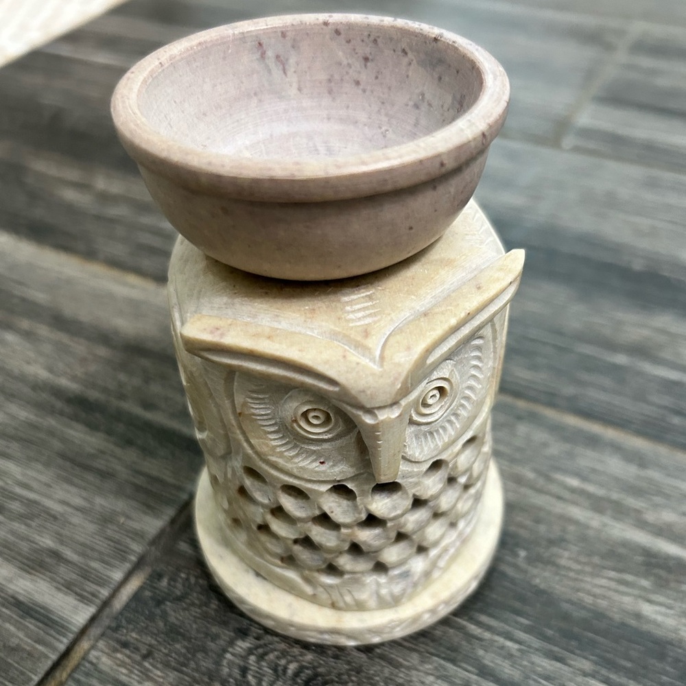 Carved Owl Stone Oil Burner Wax Melt Warmer Aromatherapy diffuser home decor